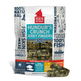 PLATO Hundur's Crunch Jerky Fingers 10oz packaging highlighting natural cod skin treat for dogs