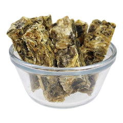 PLATO Hundur's Crunch Jerky Fingers omega-rich cod skin may support coat.