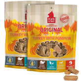 PLATO Real Strips packaging showcases grain-free dog treats for convenient rewards.
