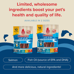 PLATO Salmon Thinkers Stick serving size shows easy portioning for training rewards
