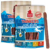 PLATO Thinkers Salmon 10oz stick closeup, tasty training reward with meaty texture.