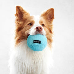 Playology diamond-quilted plush ball, durable design for lasting chew sessions.