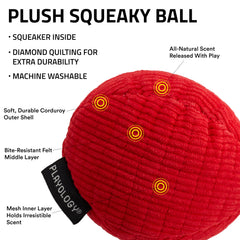Playology squeaky ball with bite-resistant felt layer for durable chewing sessions.