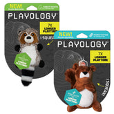 Playology plush raccoon and squirrel two-pack for dogs, ideal for gentle play and cozy snuggles.