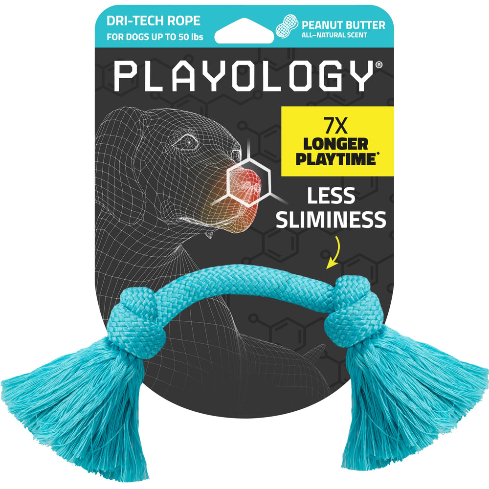 Playology Dri-Tech Rope Tug for medium dogs, durable interactive toy for long chew sessions.