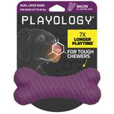 Playology dual layer bacon-scented bone toy for medium dogs, long-lasting aroma.