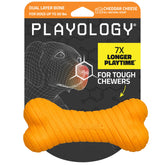 Playology dual layer bone cheddar outer close-up showing durable exterior for medium dogs
