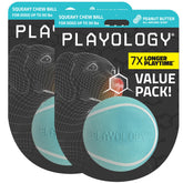 Playology squeaky chew ball with peanut butter scent for medium dogs.