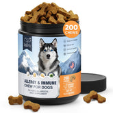 PLBKCTS Dog Allergy Chews bottle front supports healthy skin and coat.