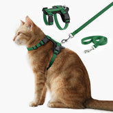 Plutus Pet adjustable cat harness in green with leather trim for durable daily wear