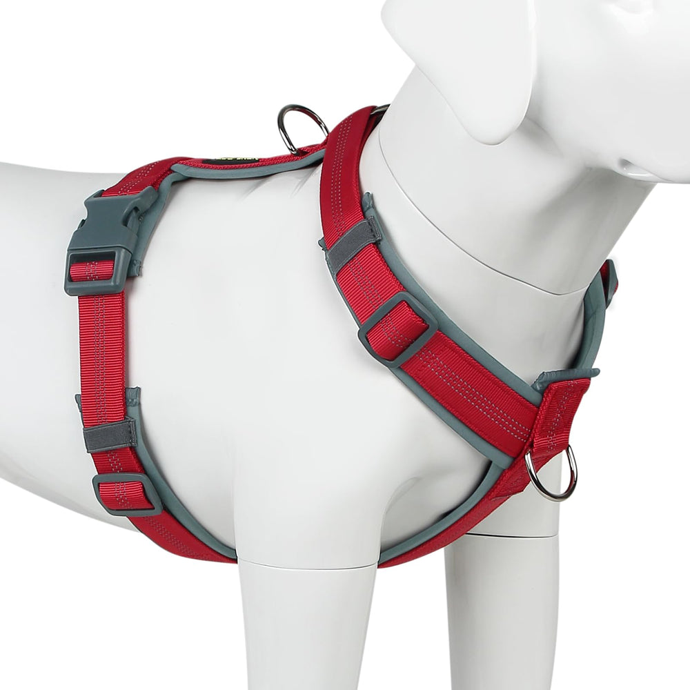 Plutus Pet No Pull harness front view shows secure, adjustable fit for daily walks