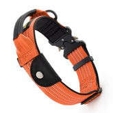Plutus Pet tactical collar with leather-wrapped handle for confident control during walks.