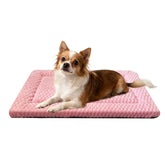 Pobopobo dog bed crate mat with reversible plush and canvas for all-season comfort.
