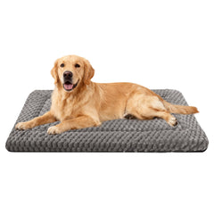 Pobopobo dog bed crate mat with soft plush side for cozy crate naps.
