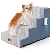 POCBLUE 4-step gray dog stairs beside bed for easy nightly access