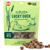 Polkadog Lucky Duck Crunchy Training Bits bag with bite-sized rewards for training.