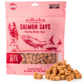 Polkadog Salmon Says Crunchy Training Bits pack shot highlighting omega-3 rich treats for healthy skin