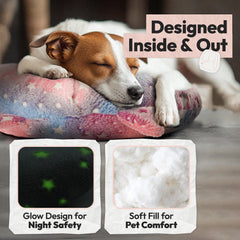 POMESEA glow-in-the-dark design with swan-inspired shape on gray fabric.