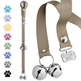 PoochieBells dog door bells mounted on a doorway to signal potty needs.