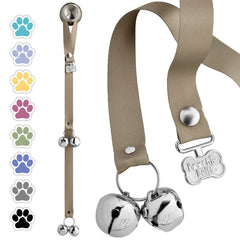 PoochieBells dog door bells mounted on a doorway to signal potty needs.