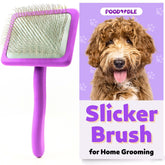 Poodoodle Small Slicker Brush purple close-up pins for easy detangling.