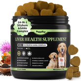 Poppaw liver support chews bottle, showcasing daily supplement for canine vitality.