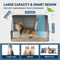 POPCAT stainless steel litter box gray interior space highlights roomy design