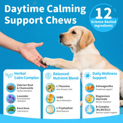 Poppaw Calming Chews packaging side shows clean ingredients for daily wellness.