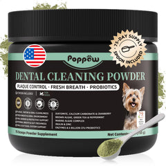 POPPAW dog dental powder tub for easy daily teeth cleaning and oral care