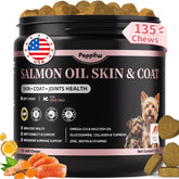 POPPAW Salmon Oil bottle helps dogs achieve coat shine and healthy skin.