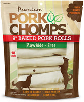 Pork Chomps 8-inch baked rolls in resealable pack for freshness.