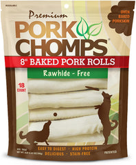 Pork Chomps 8-inch baked rolls in resealable pack for freshness.
