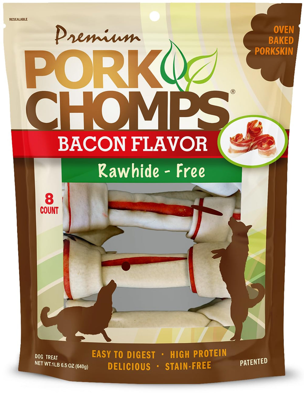 Pork Chomps baked pork skin knots 6-inch chew for long-lasting engagement.