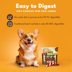 Pork Chomps chicken flavor twists as a protein-rich chew dogs love.