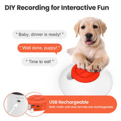 Potaroma feeder with recorded sound option enabling personalized cues for motivation.