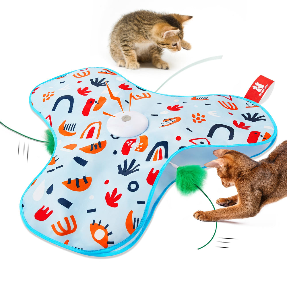 Potaroma hide-seek toy with concealed feather motion for engaging interactive play.