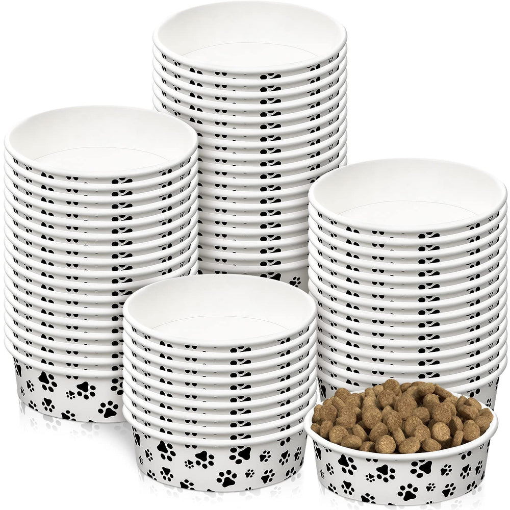 Potchen paper dog bowls with a cute pattern for easy on the go meals.