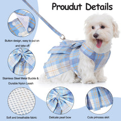 Potchen plaid dress in light pink with bow tie for daily wear