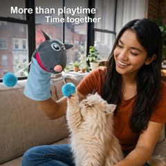 Close-up of Meow Mitt crinkle sounds and dangling arms for engagement