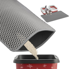 Powools 35x30 cat litter mat from front angle traps litter and protects floors.