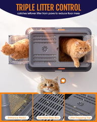 Powools cat litter box clip-on scoop attached for fast cleanup after use.