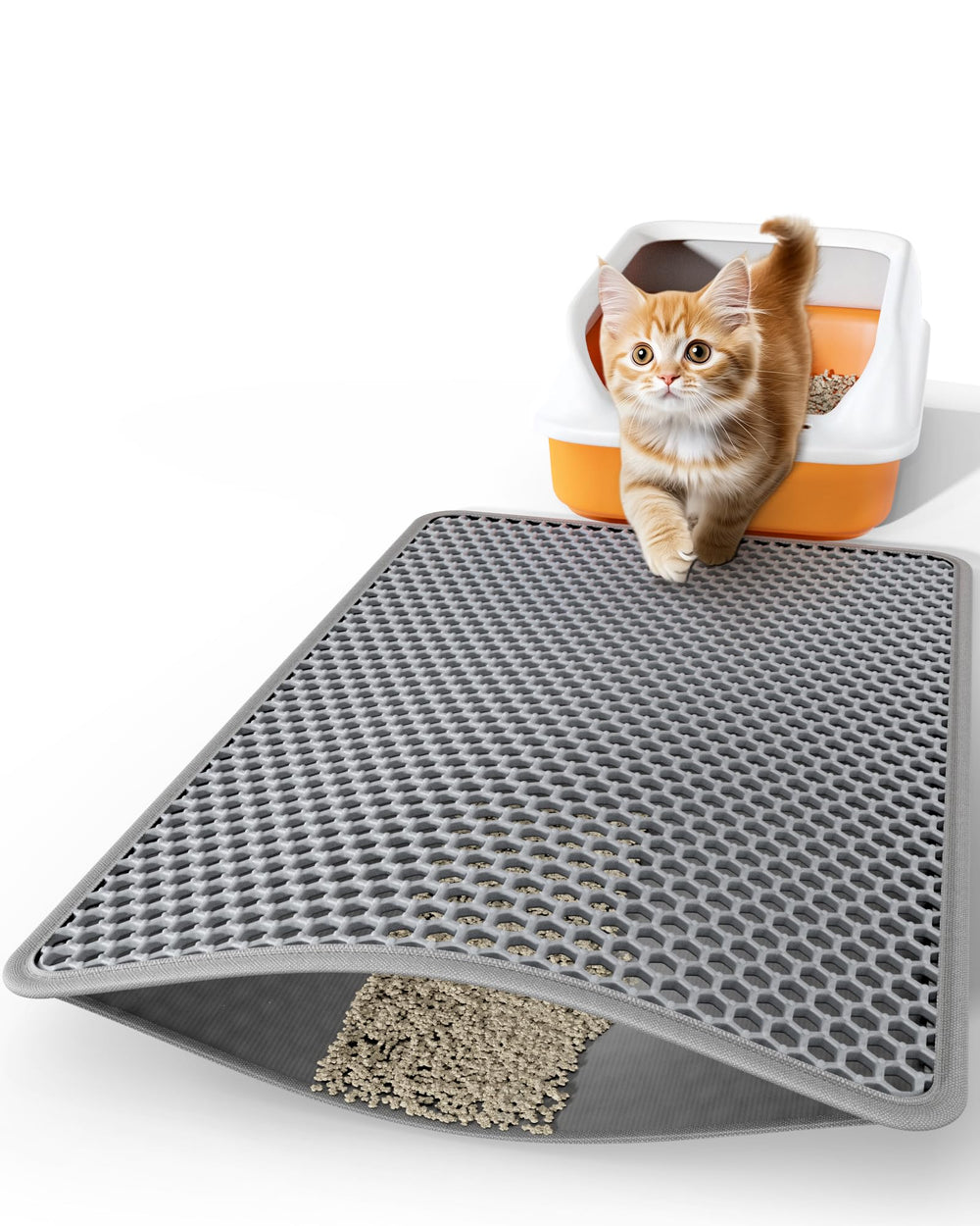 Powools cat litter mat double-layer top honeycomb traps litter from paws