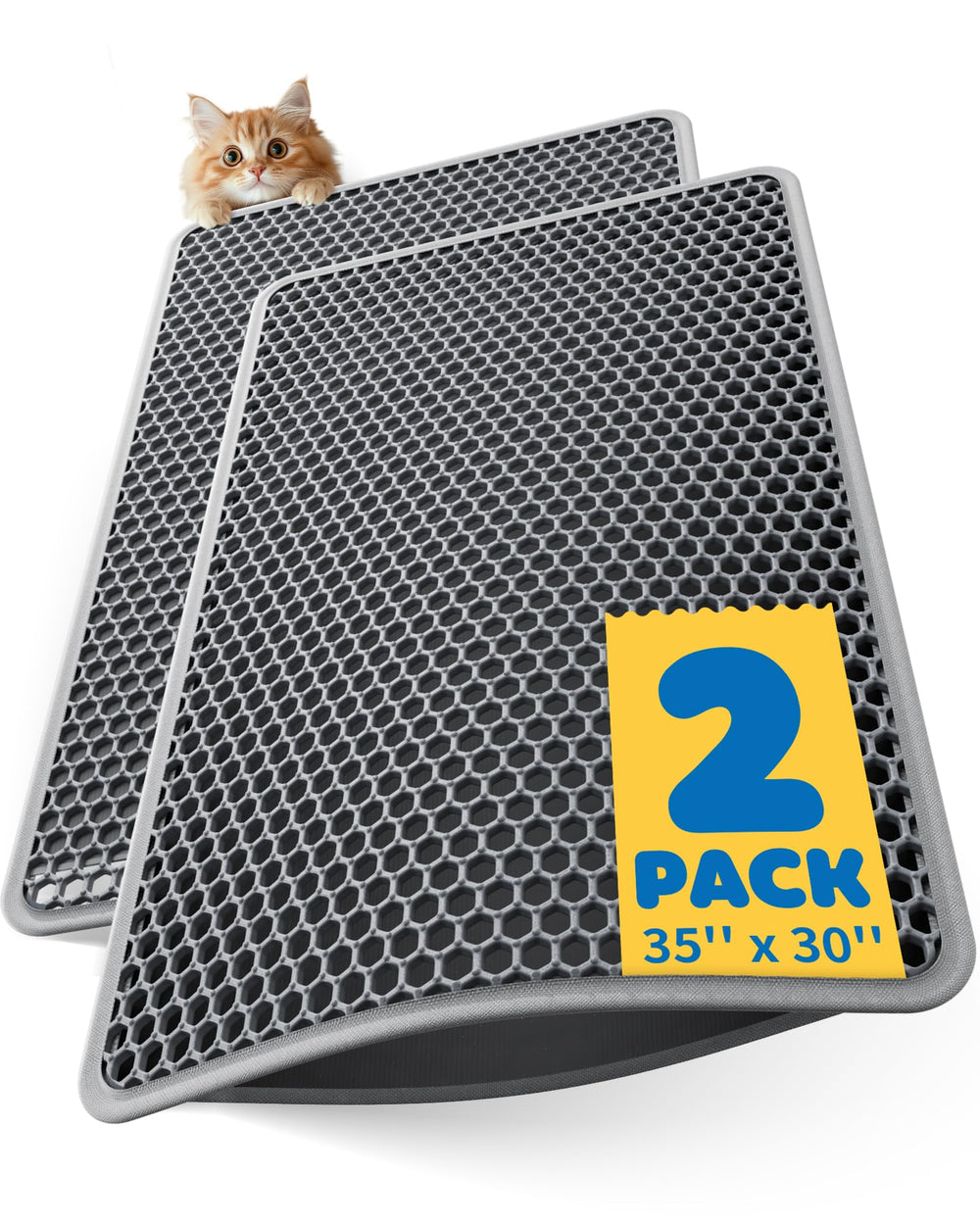 Powools 2-pack cat litter mats top view showing broad coverage and reduced tracking