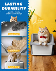 Powools litter box with perforated entrance capturing litter for cleaner floors.