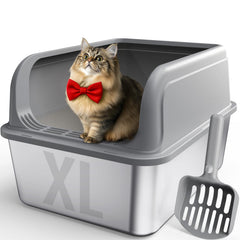 Powools stainless steel litter box with top entry for easy access and cleaner floors.