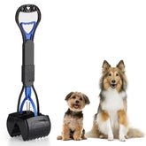 PPOGOO pooper scooper with long blue handle for easy bending-free cleanup