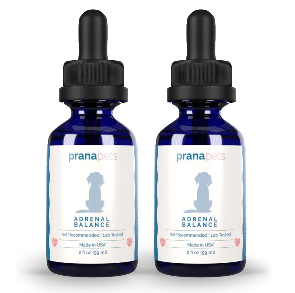 PranaPets Adrenal Balance drops support daily hormonal balance and stress adaptation for dogs.