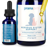 PranaPets Nervous System Support bottle pourβeasy daily dosing for calmer pets.