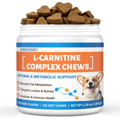 PREPAKU Lipoma Chews bottle front with chicken flavor for daily canine support
