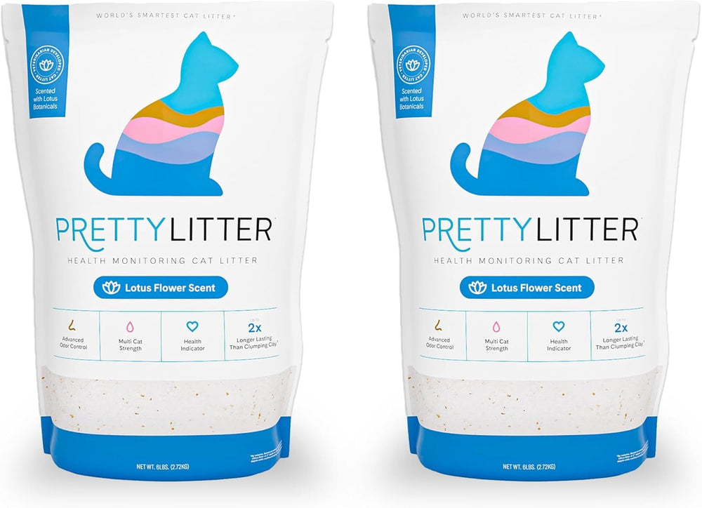 PrettyLitter health-monitoring litter shows lotus color cues for potential urinary health changes.